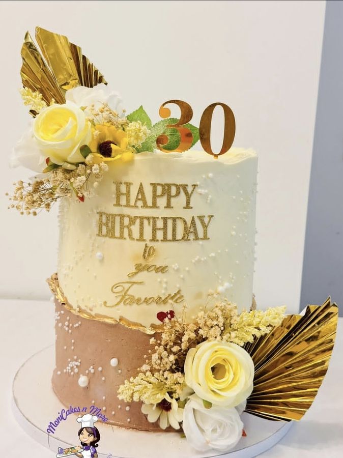 Blush and gold 30th birthday cake